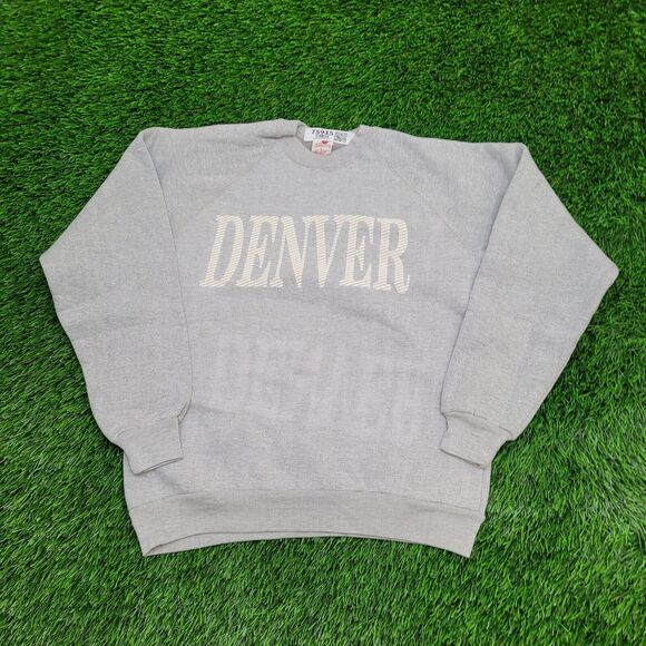 Vintage 80s Denver Raglan Sweatshirt Womens Large 19x24 Gray - Picture 1 of 13